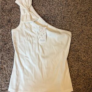 Avenue Cream Asymmetrical Tie Front Tank Top